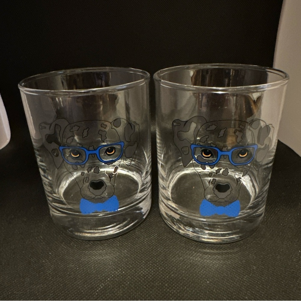 Dalmatian Dog Blue Bow Tie and Glasses Design Whiskey Glasses - Set of 2